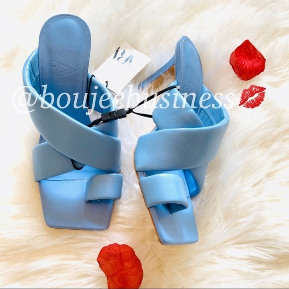 ZARA Padded Heeled Soft Leather Sandals - Picture 7 of 12